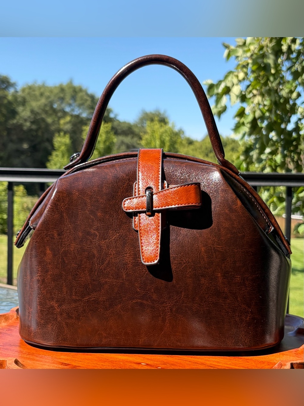 Doctor Bag Vintage-Style Brown Vegan Leather Top Handle Purse & Wallet Set - Picture 3 of 12